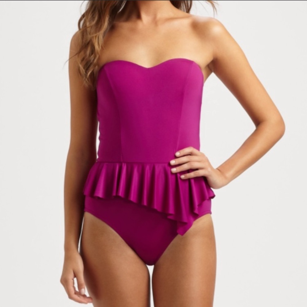Badgley Mischka purple strapless swimsuit sz 8